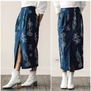 MARA HOFFMAN Embroidered Organic Cotton-Canvas Florence Skirt Size 12